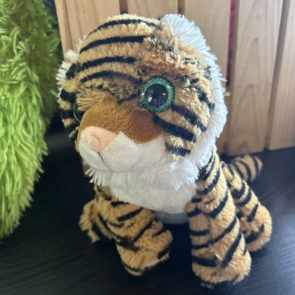 Toys R Us Orange Striped Tiger Plush Stuffed animal Toy 8” Tall sparkle eyes - Picture 2 of 6